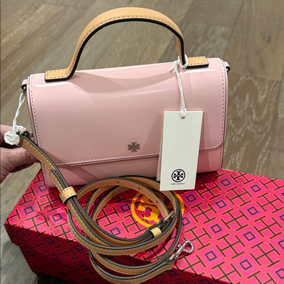 Tory Burch Handbags - Tory Burch Light Pink Crossbody Bag with Tan Accents